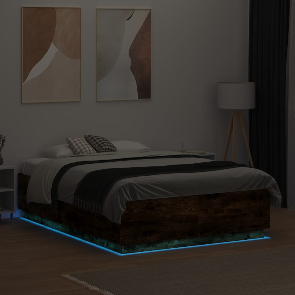 vidaXL Rám postele s LED osvětlením kouřový dub 120 x 190 cm kompozit