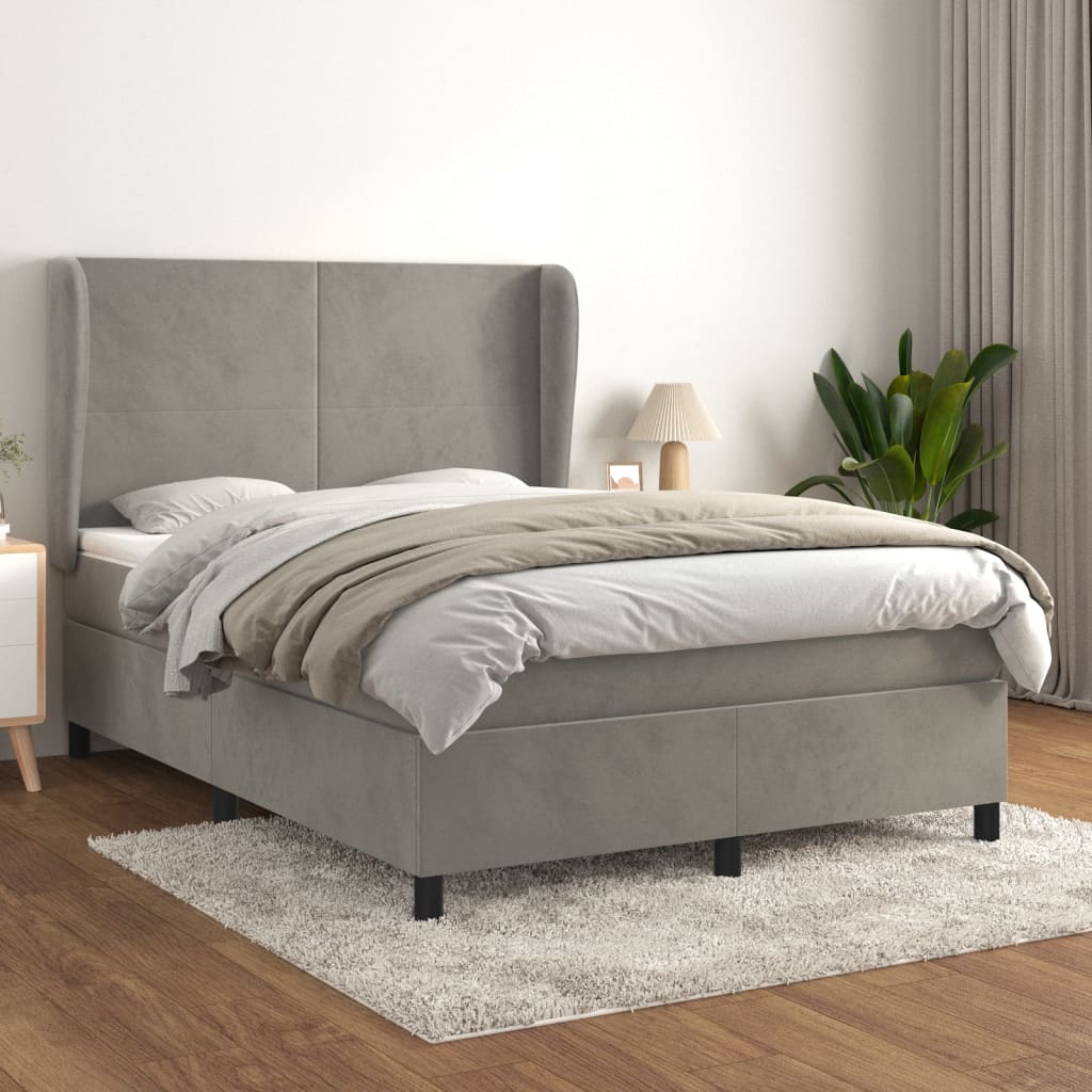 vidaXL Box spring postel s matrací světle šedá 140x200 cm samet