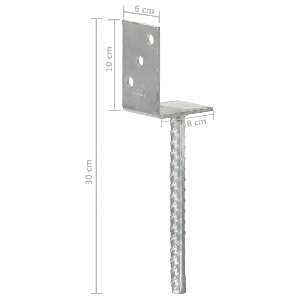 vidaXL Plotové kotvy 6 ks stříbrné 8 x 6 x 30 cm pozinkovaná ocel