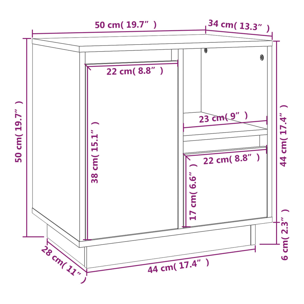 vidaXL Noční stolek bílý 50 x 34 x 50 cm masivní borové dřevo