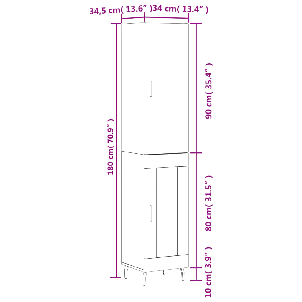 vidaXL Skříň highboard bílá 34,5 x 34 x 180 cm kompozitní dřevo