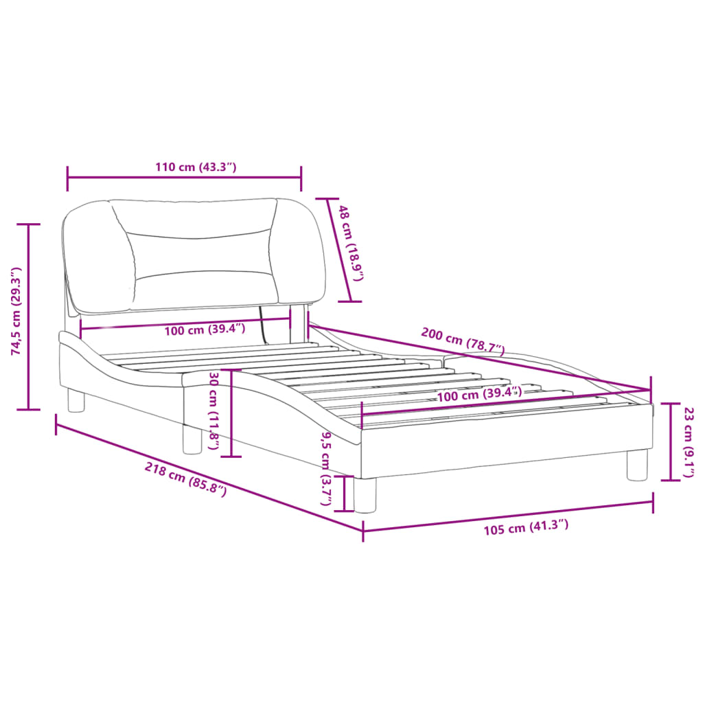 vidaXL Rám postele s LED osvětlením šedý 100 x 200 cm umělá kůže