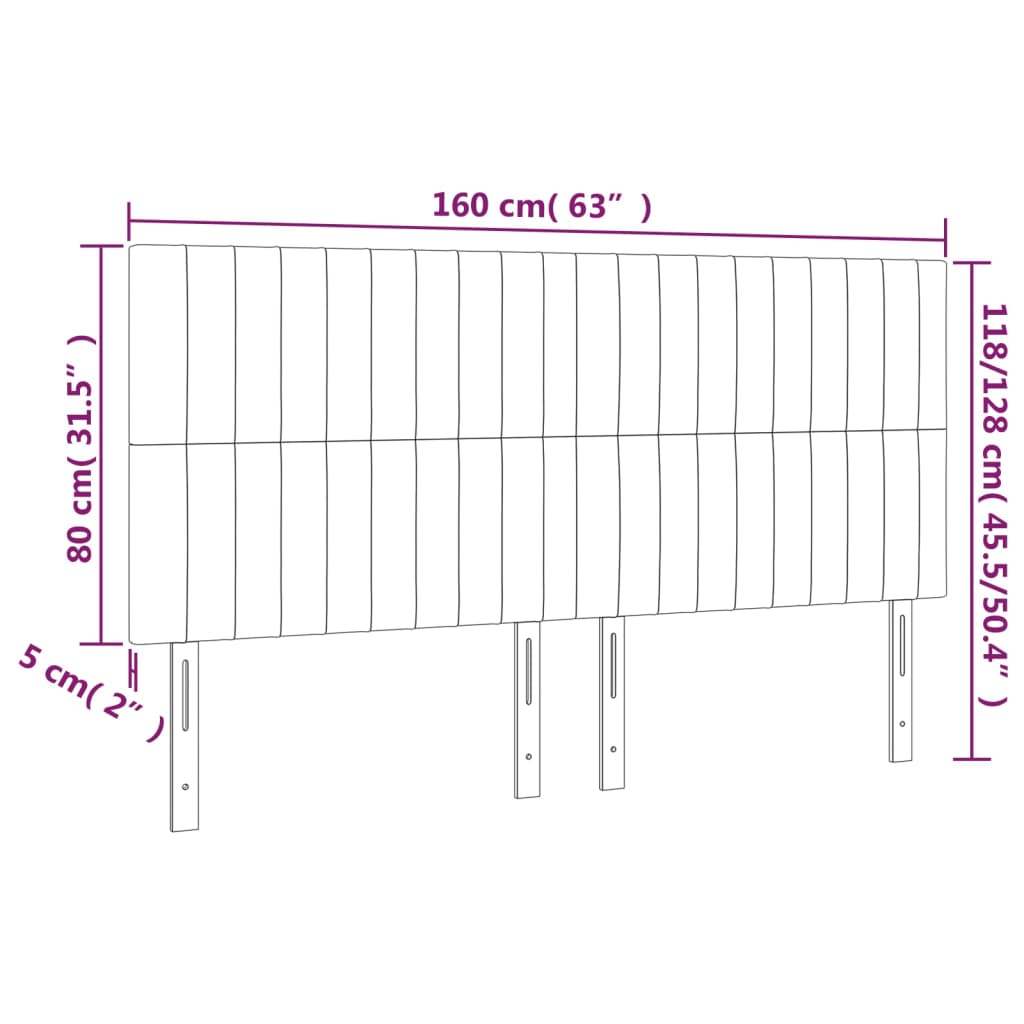 vidaXL Čelo postele s LED tmavě šedé 160x5x118/128 cm samet