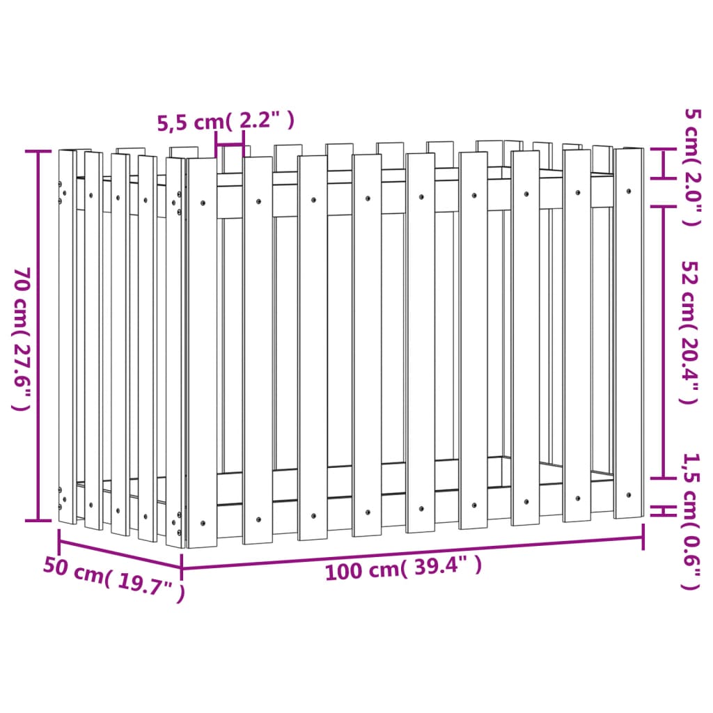 vidaXL Vyvýšený záhon plotový design 100x50x70cm impregnovaná borovice