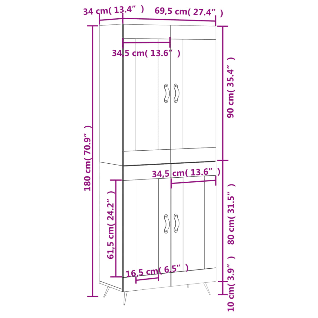 vidaXL Skříň highboard černá 69,5 x 34 x 180 cm kompozitní dřevo