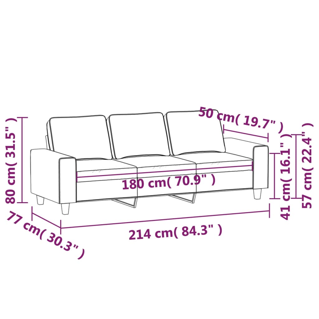 vidaXL 3místná pohovka světle žlutá 180 cm textil