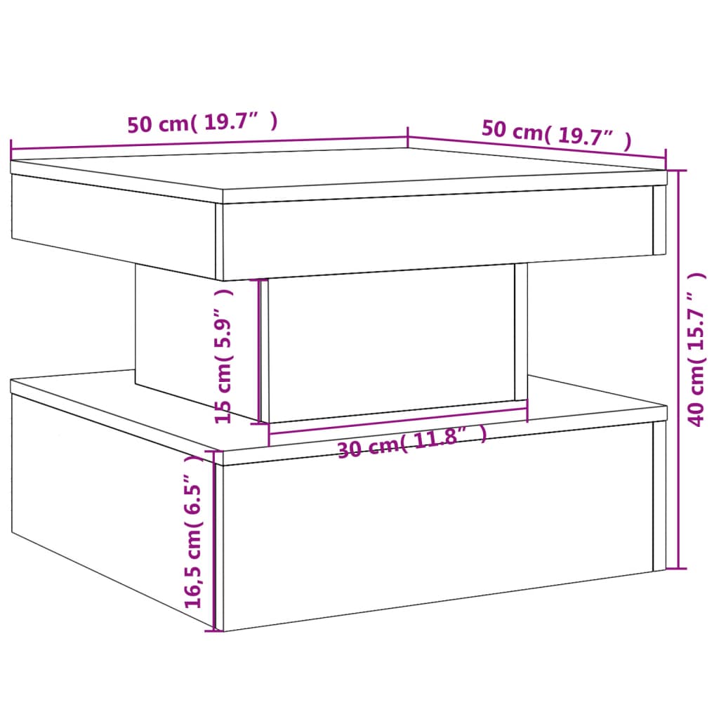 vidaXL Konferenční stolek s LED osvětlením bílý 50 x 50 x 40 cm