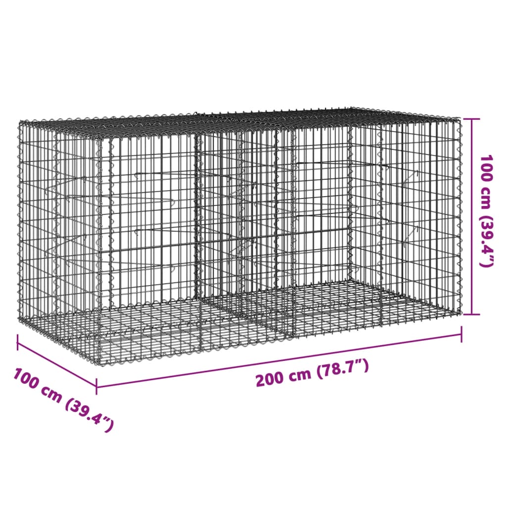 vidaXL Gabionový koš s víkem 200 x 100 x 100 cm pozinkované železo