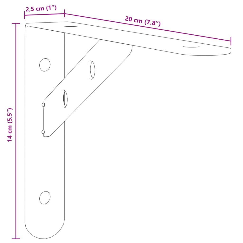 vidaXL Policové držáky 4 ks 20 x 2,5 x 14 cm stříbrné nerezová ocel