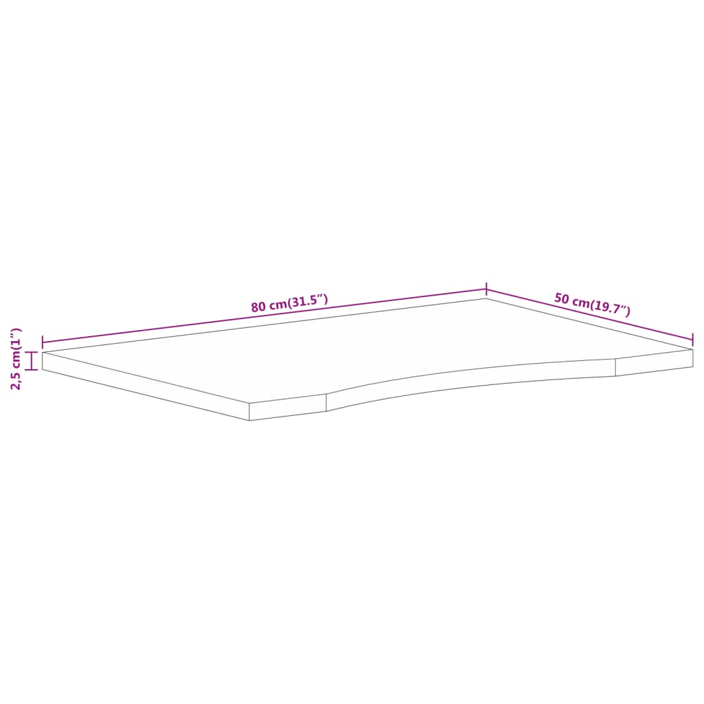 vidaXL Stolní deska s výřezem 80 x 50 x 2,5 cm masivní hrubý mangovník