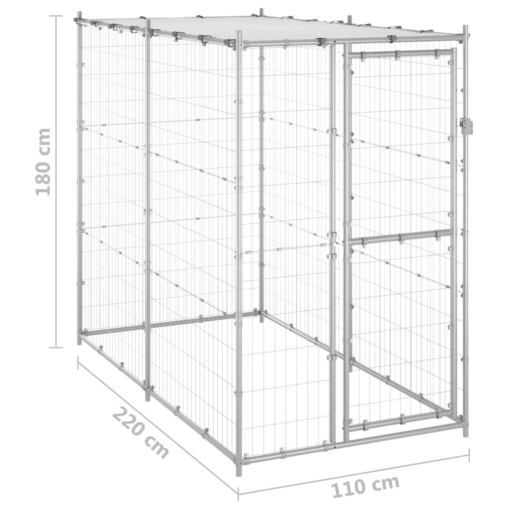 vidaXL Venkovní psí kotec pozinkovaná ocel se střechou 110x220x180 cm