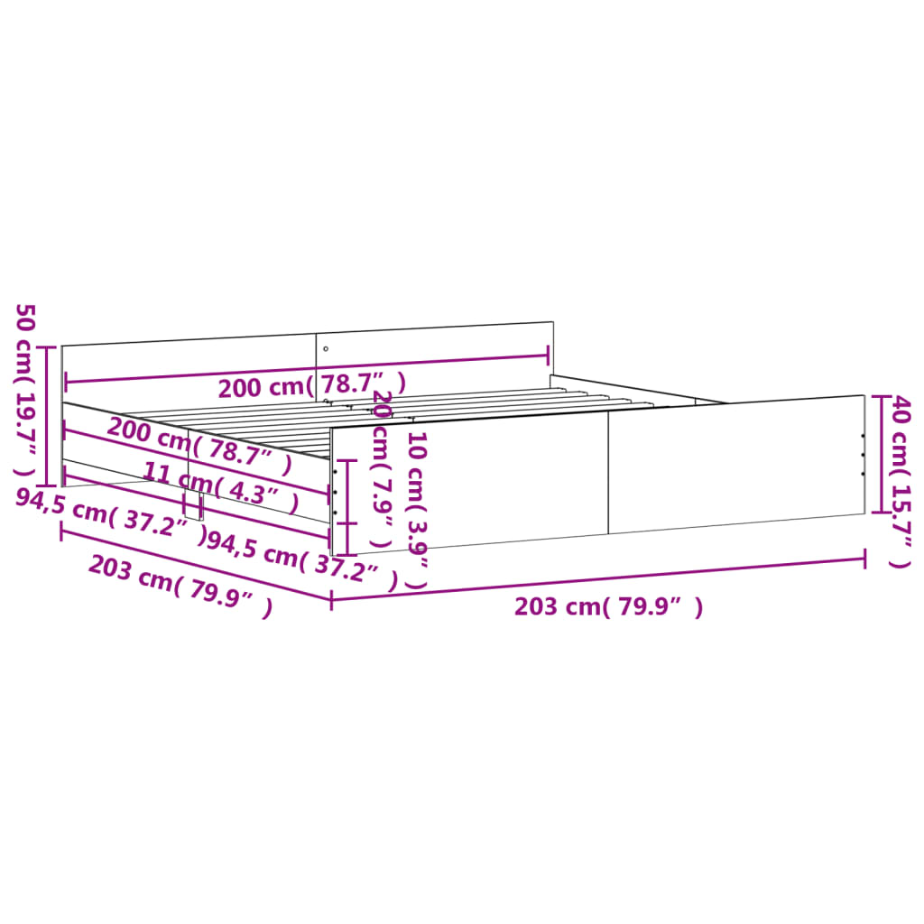 vidaXL Rám postele s hlavovým a nožním čelem šedý sonoma 200 x 200 cm