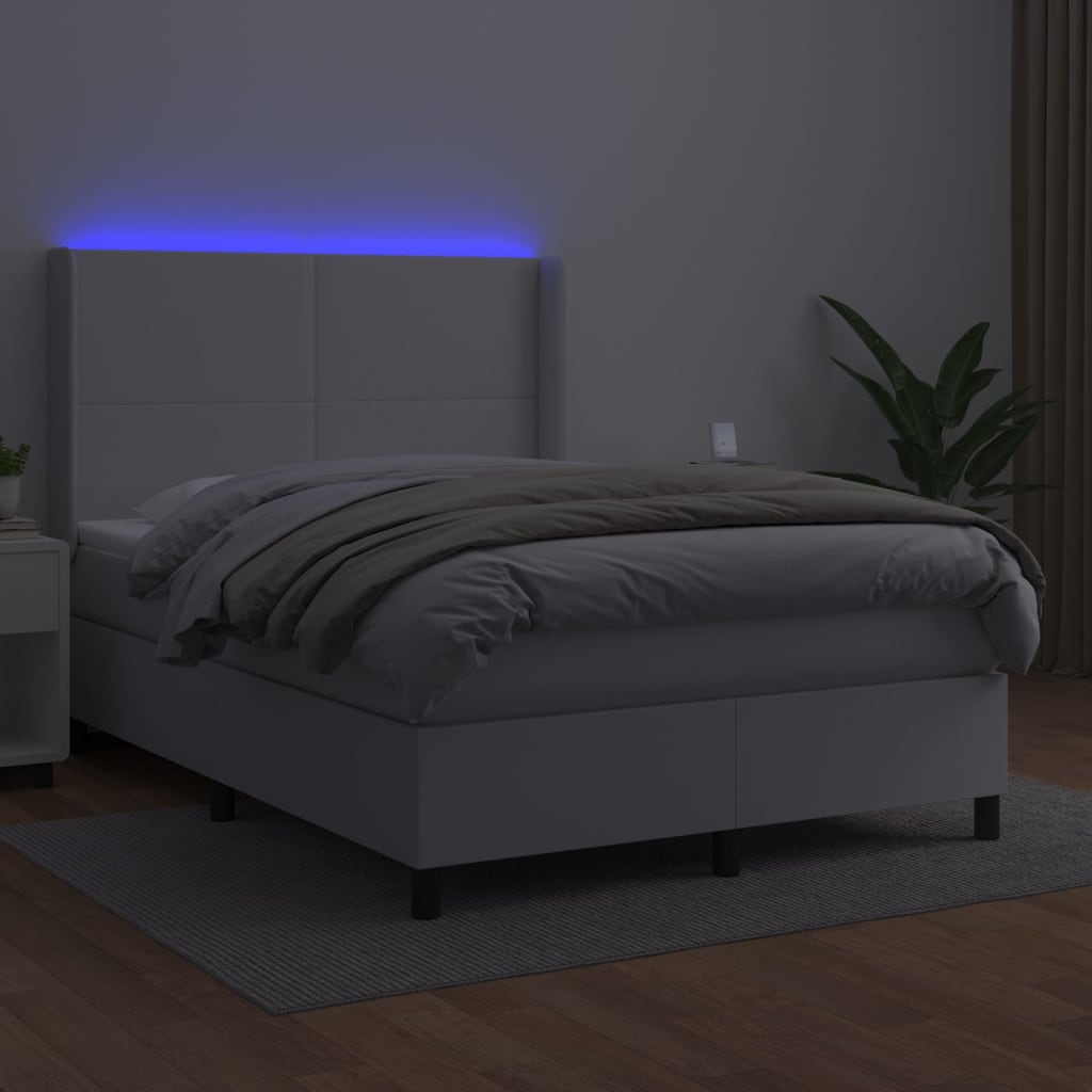 vidaXL Box spring postel s matrací a LED bílá 140x200 cm umělá kůže