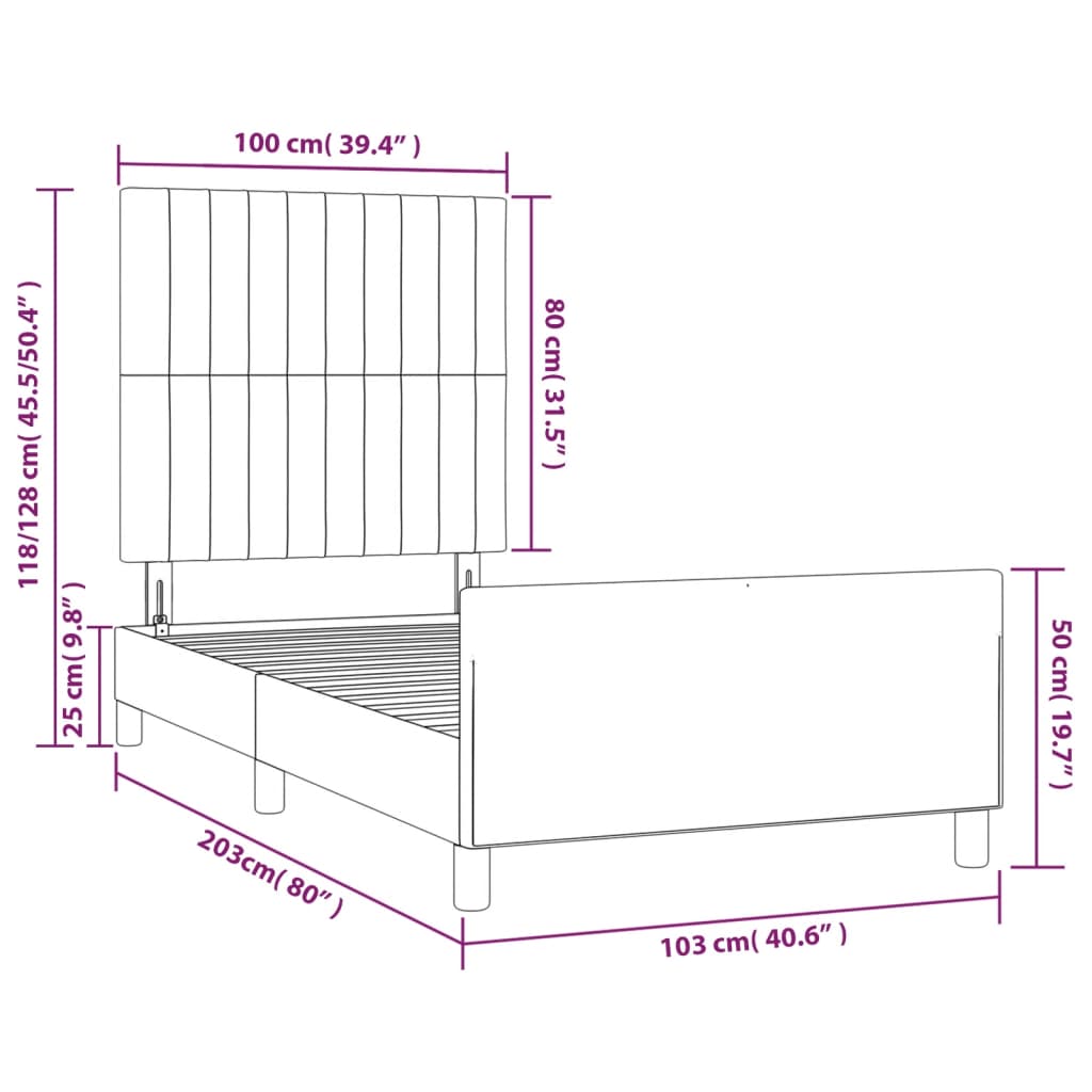 vidaXL Rám postele s čelem tmavě šedý 100x200 cm samet