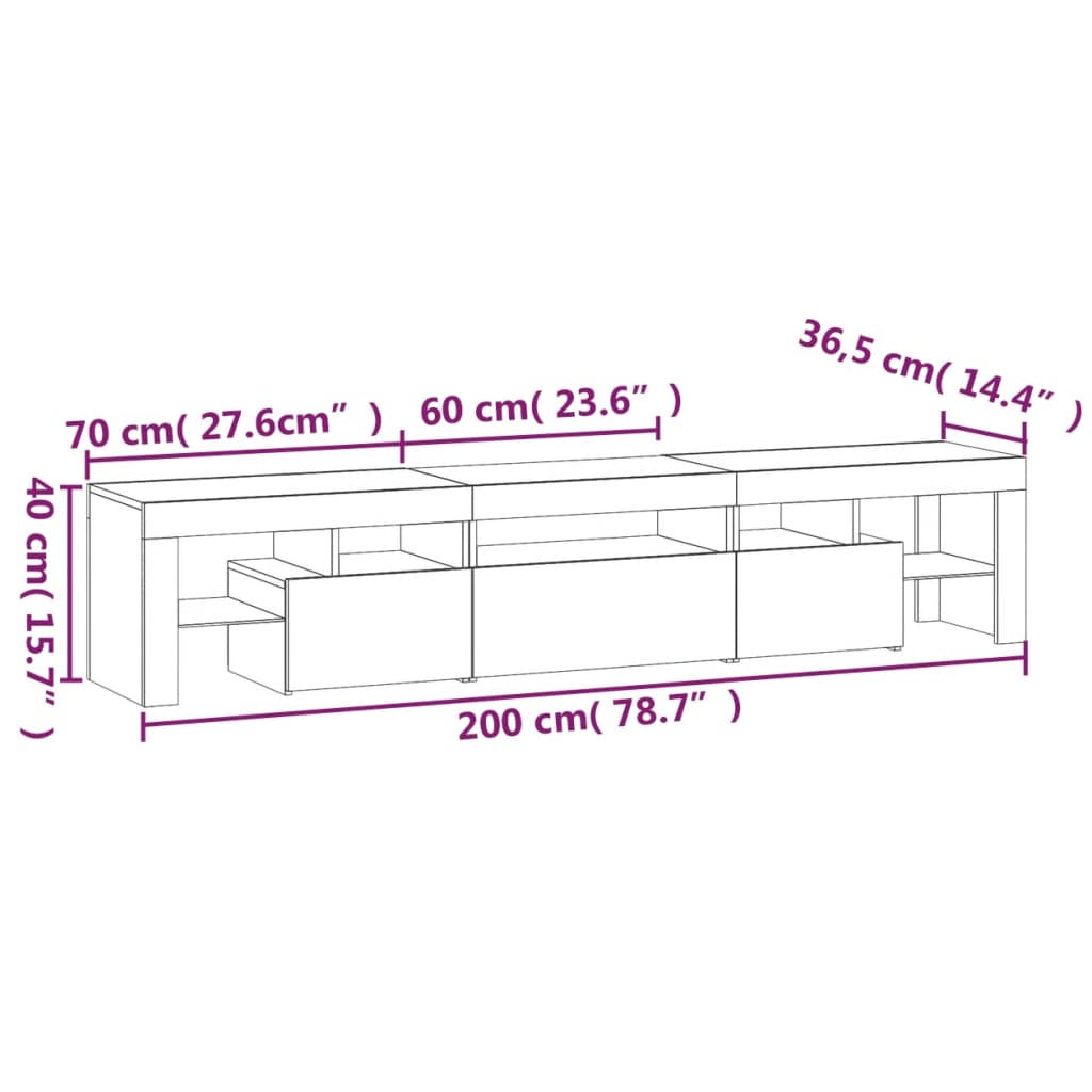 vidaXL TV skříňka s LED osvětlením bílá vysoký lesk 200x36,5x40 cm