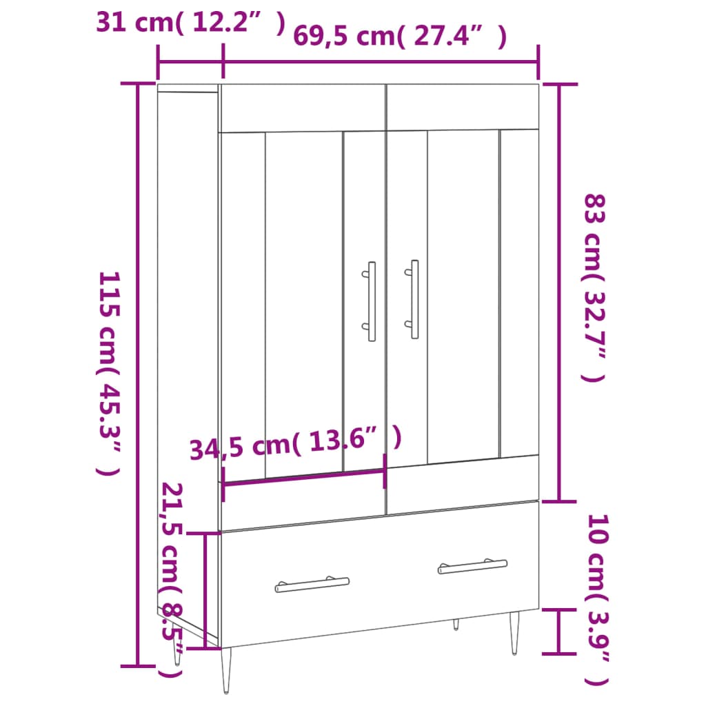 vidaXL Skříň highboard dub sonoma 69,5 x 31 x 115 cm kompozitní dřevo