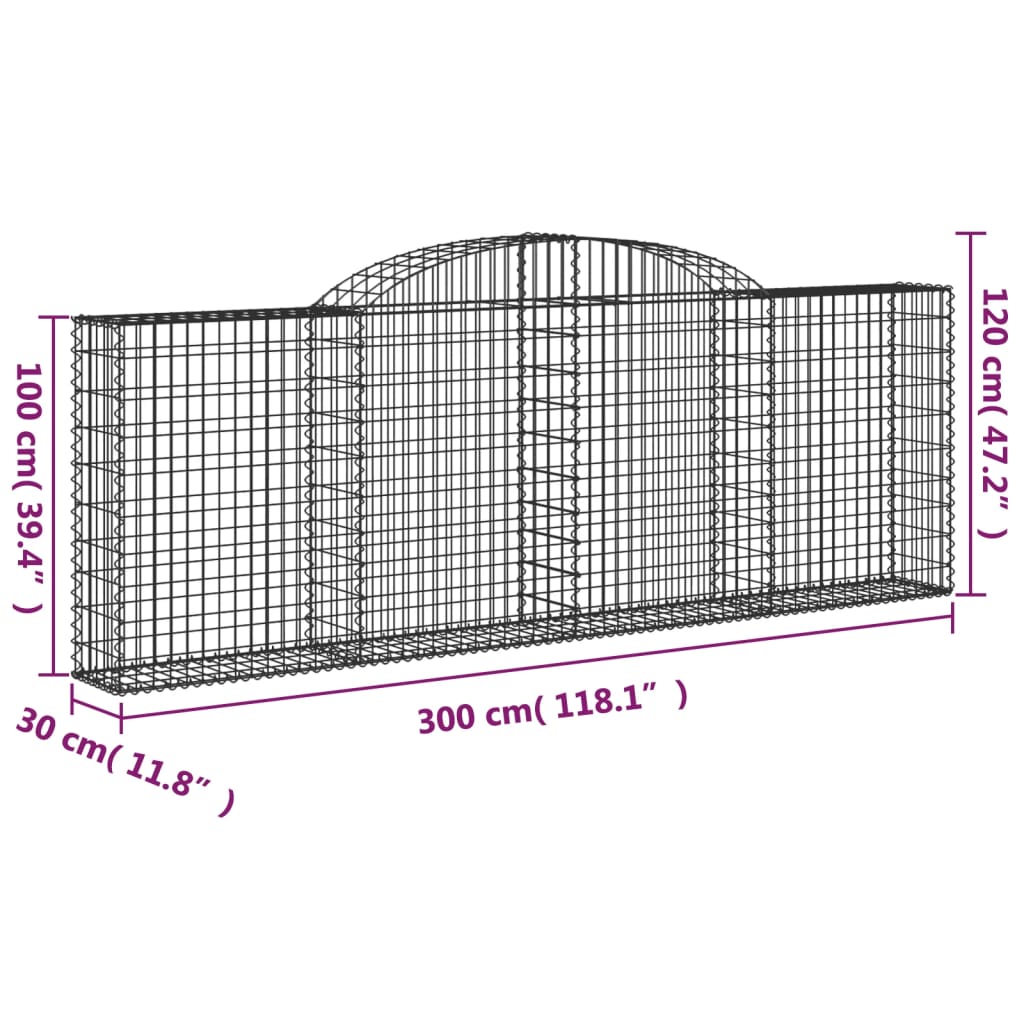 vidaXL Klenuté gabionové koše 13ks 300x30x100/120cm pozinkované železo