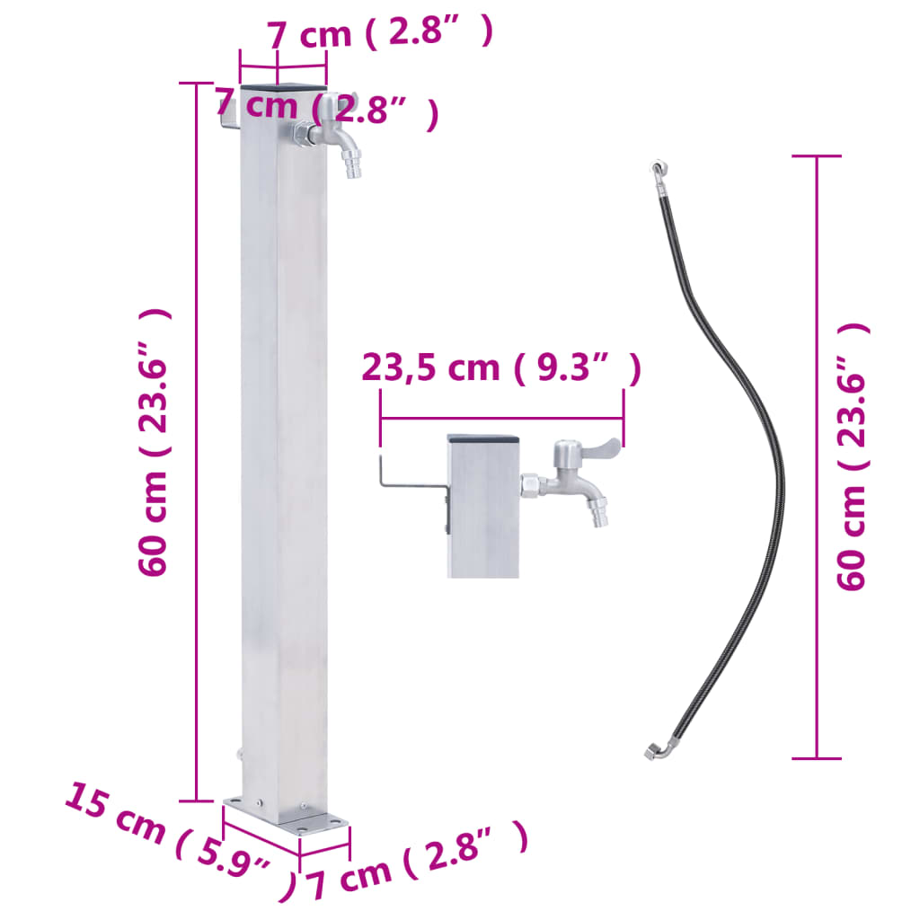 vidaXL Zahradní sloupek na vodu 60 cm nerezová ocel čtvercový