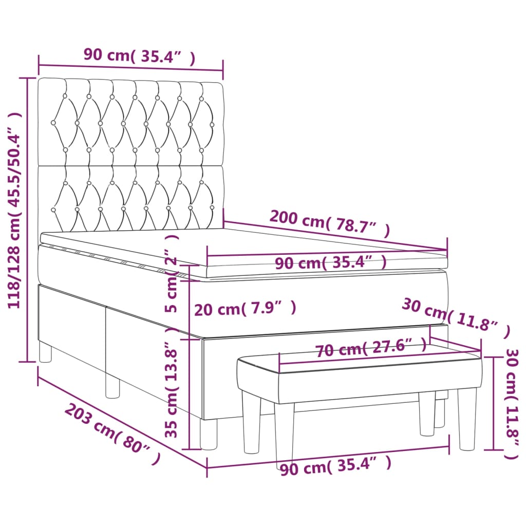 vidaXL Box spring postel s matrací světle šedá 90x200 cm samet