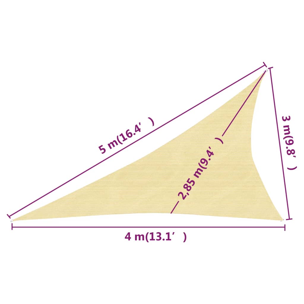 vidaXL Stínicí plachta 160 g/m² béžová 3 x 4 x 5 m HDPE