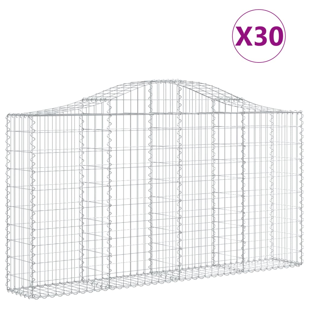 vidaXL Klenuté gabionové koše 30ks 200x30x100/120cm pozinkované železo