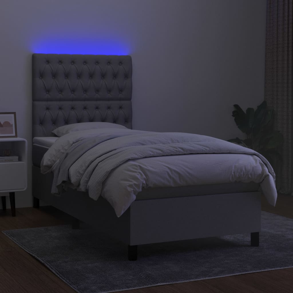 vidaXL Box spring postel s matrací a LED světle šedá 100x200 cm textil