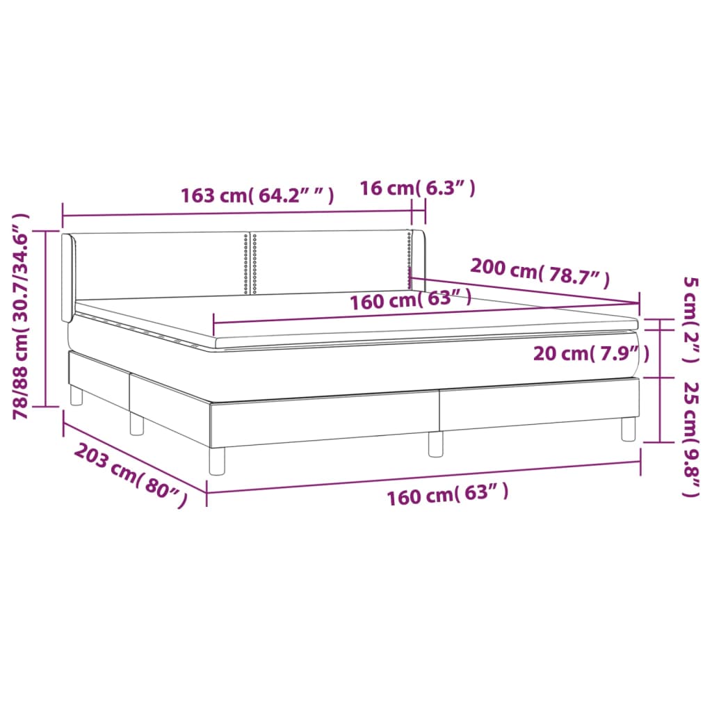 vidaXL Box spring postel s matrací tmavě modrá 160x200 cm samet