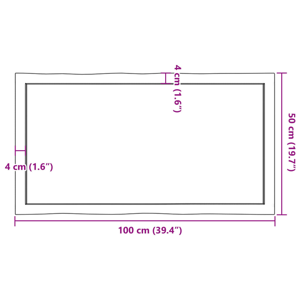 vidaXL Stolní deska hnědá 100x50x(2-4)cm ošetřený dřevo živá hrana