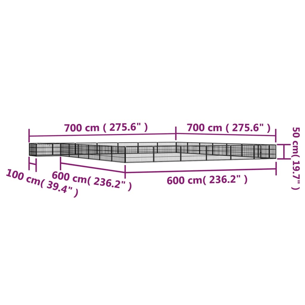 vidaXL 28panelová ohrádka pro psy černá 100 x 50 cm práškovaná ocel