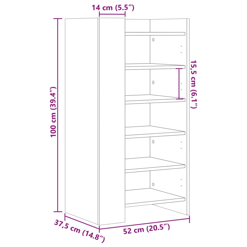 vidaXL Botník černý 52 x 37,5 x 100 cm kompozitní dřevo