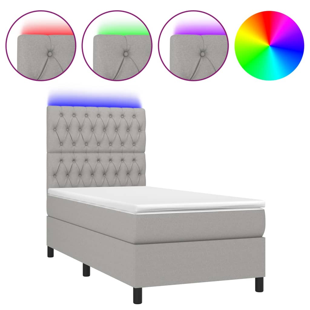 vidaXL Box spring postel s matrací a LED světle šedá 100x200 cm textil