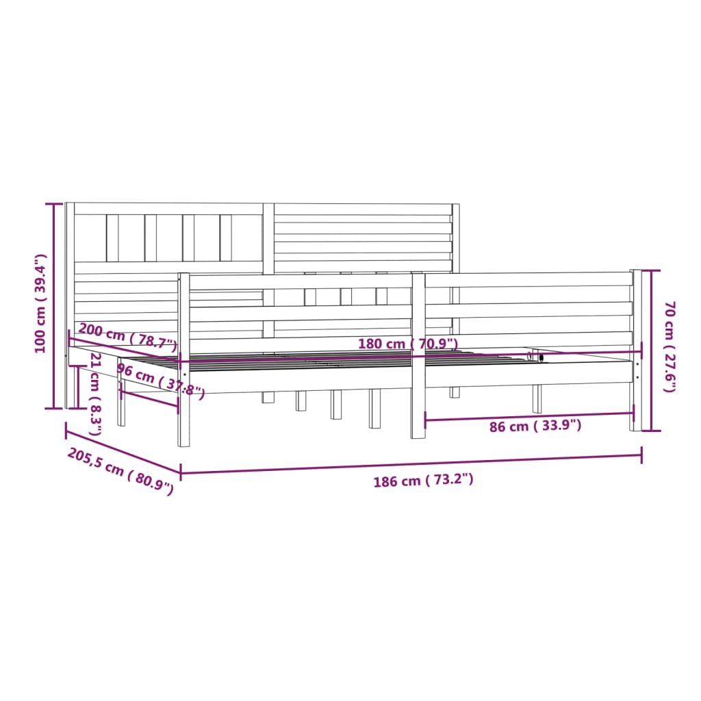 vidaXL Rám postele bílý 180 x 200 cm Super King masivní dřevo