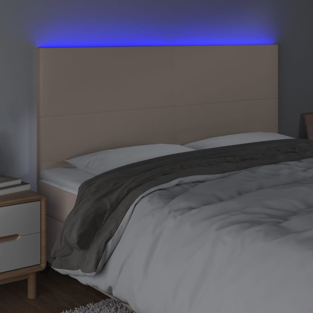 vidaXL Čelo postele s LED cappuccino 180x5x118/128 cm umělá kůže