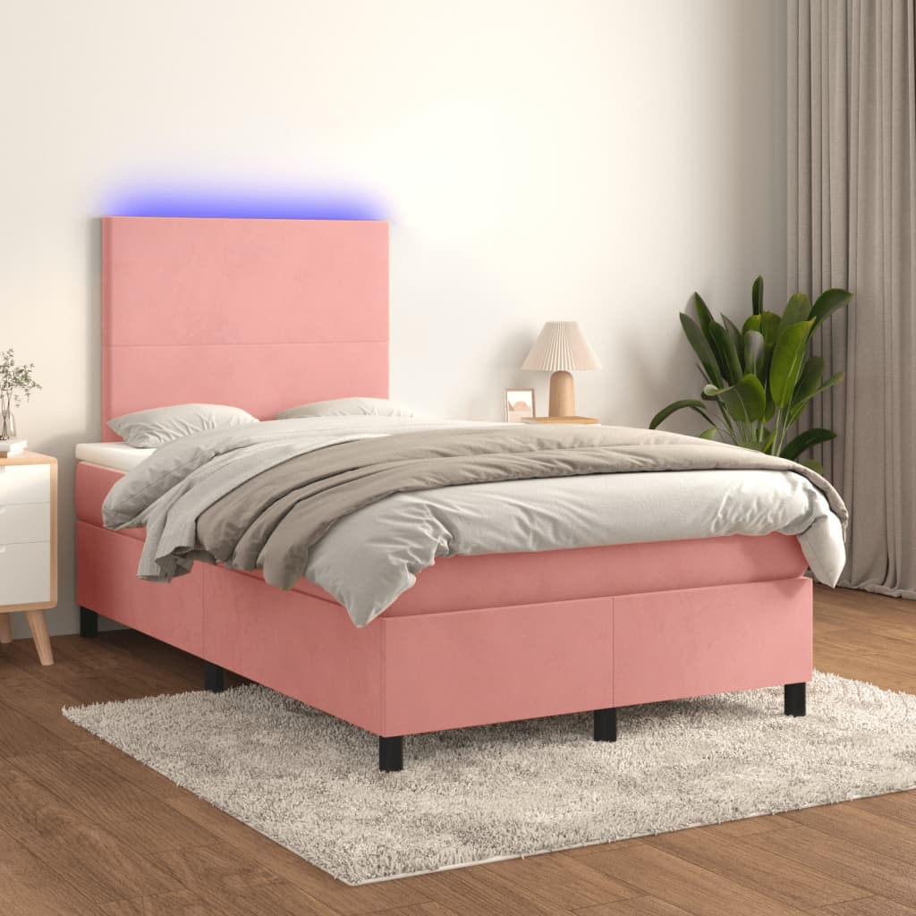 vidaXL Box spring postel s matrací a LED růžová 120 x 190 cm samet