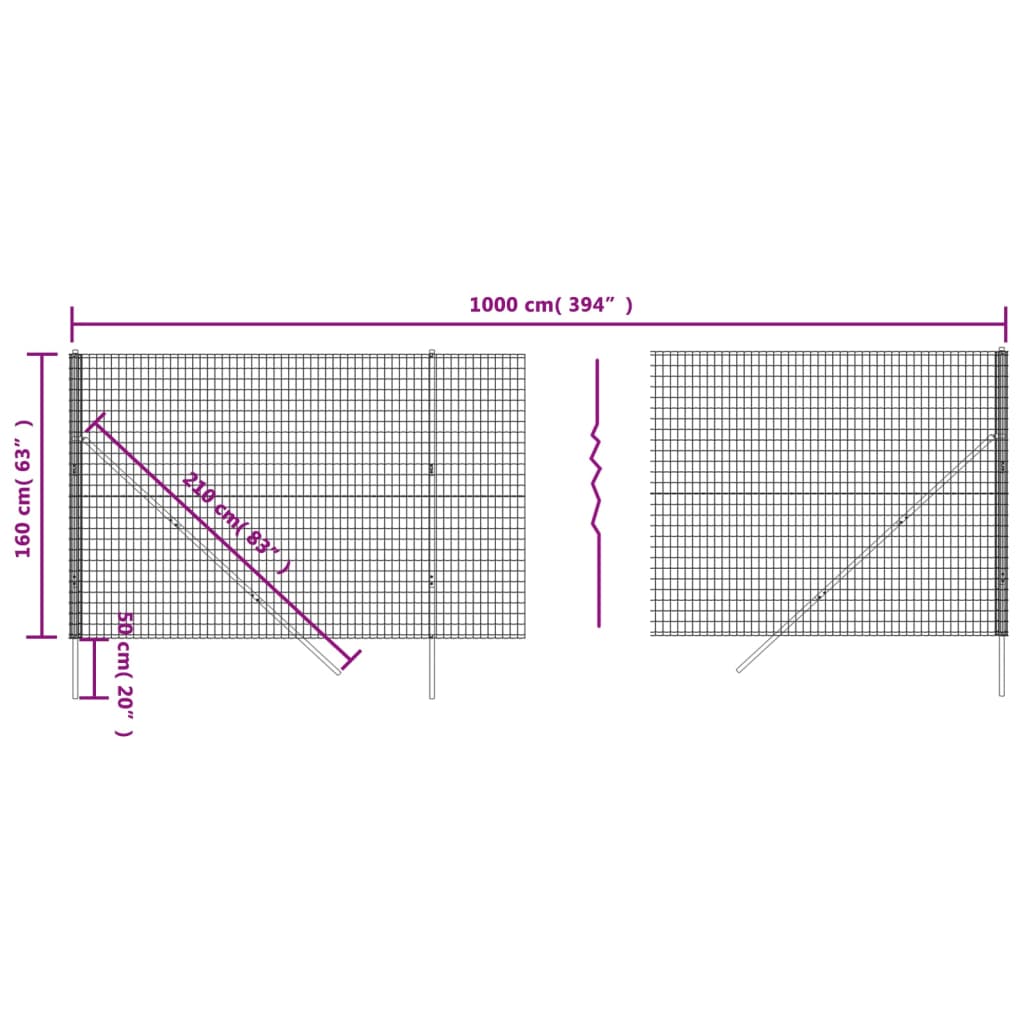 vidaXL Drátěný plot antracitový 1,6 x 10 m pozinkovaná ocel