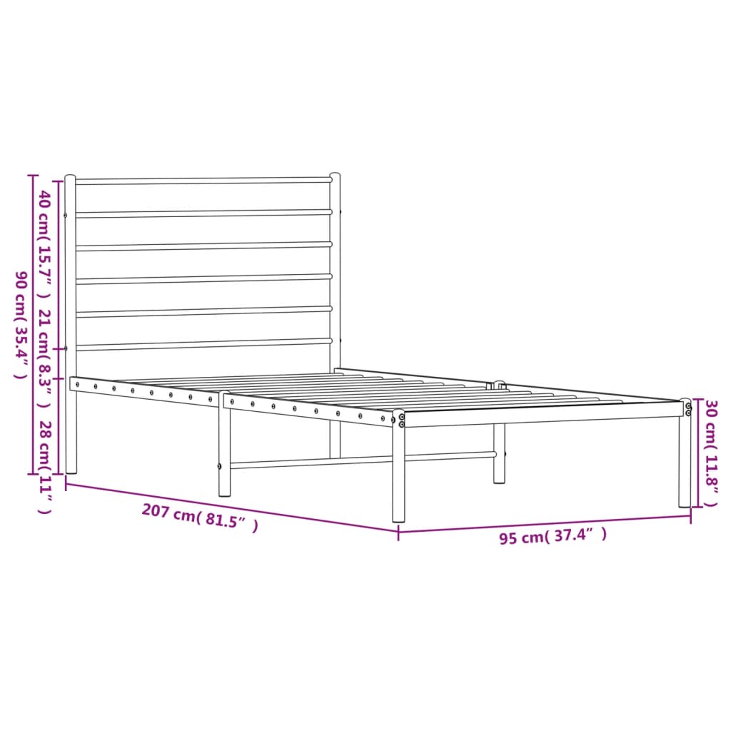 vidaXL Kovový rám postele s čelem bílý 90 x 200 cm