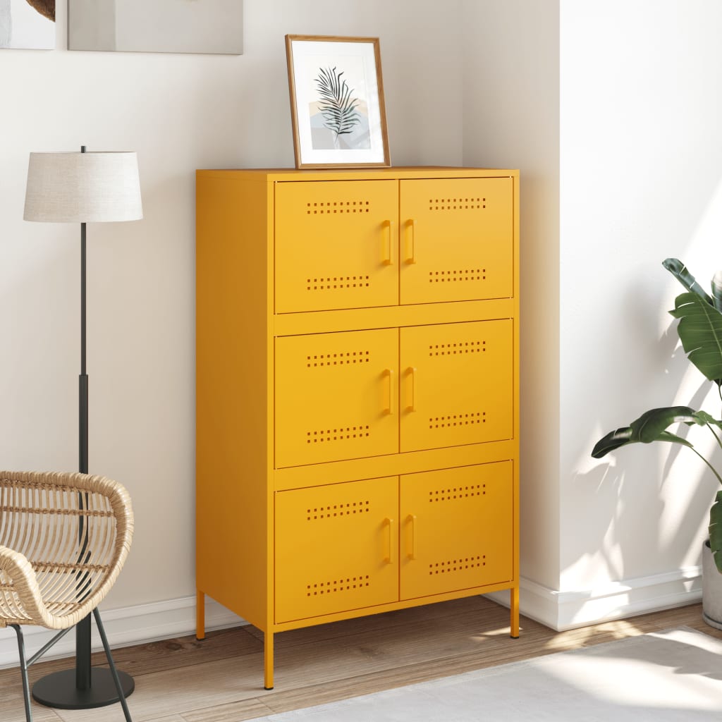 vidaXL Skříň highboard hořčicově žlutá 68 x 39 x 113 cm ocel