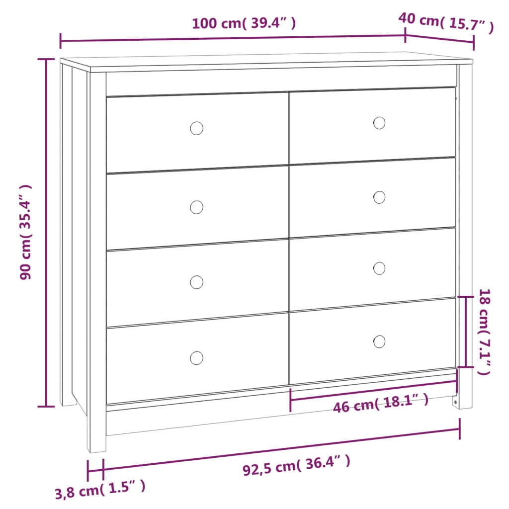 vidaXL Odkládací skříňka bílá 100 x 40 x 90 cm masivní borové dřevo