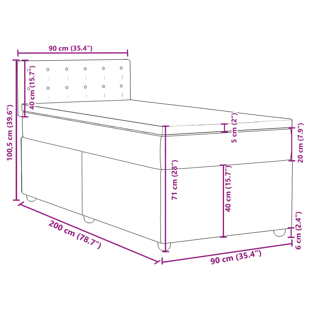 vidaXL Box spring postel s matrací světle šedá 90x200 cm textil