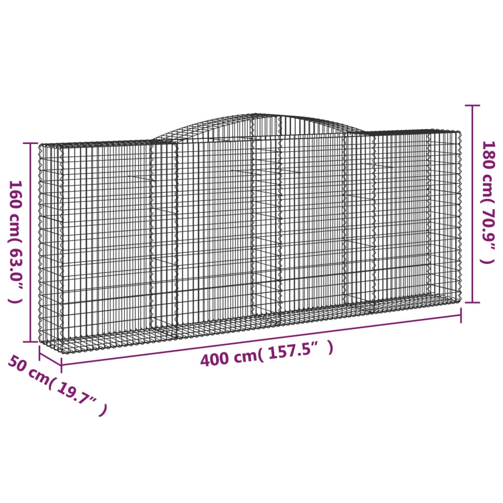 vidaXL Klenuté gabionové koše 9 ks 400x50x160/180cm pozinkované železo