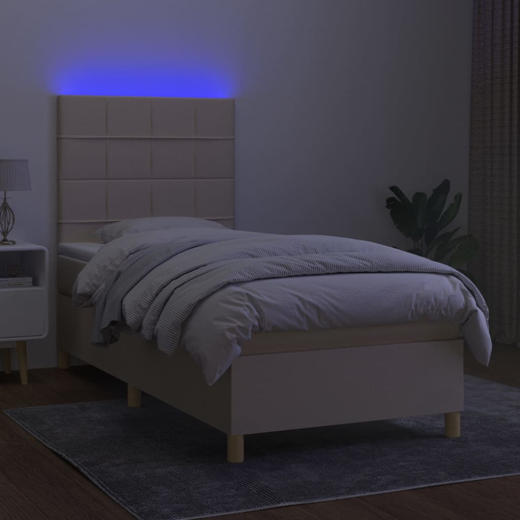 vidaXL Box spring postel s matrací a LED krémová 80 x 200 cm textil