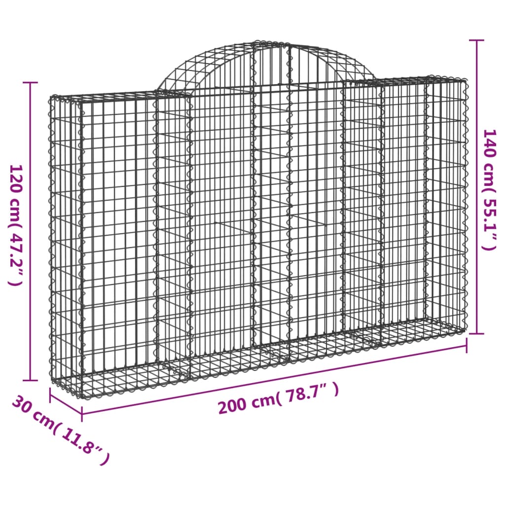 vidaXL Klenuté gabionové koše 2 ks 200x30x120/140cm pozinkované železo