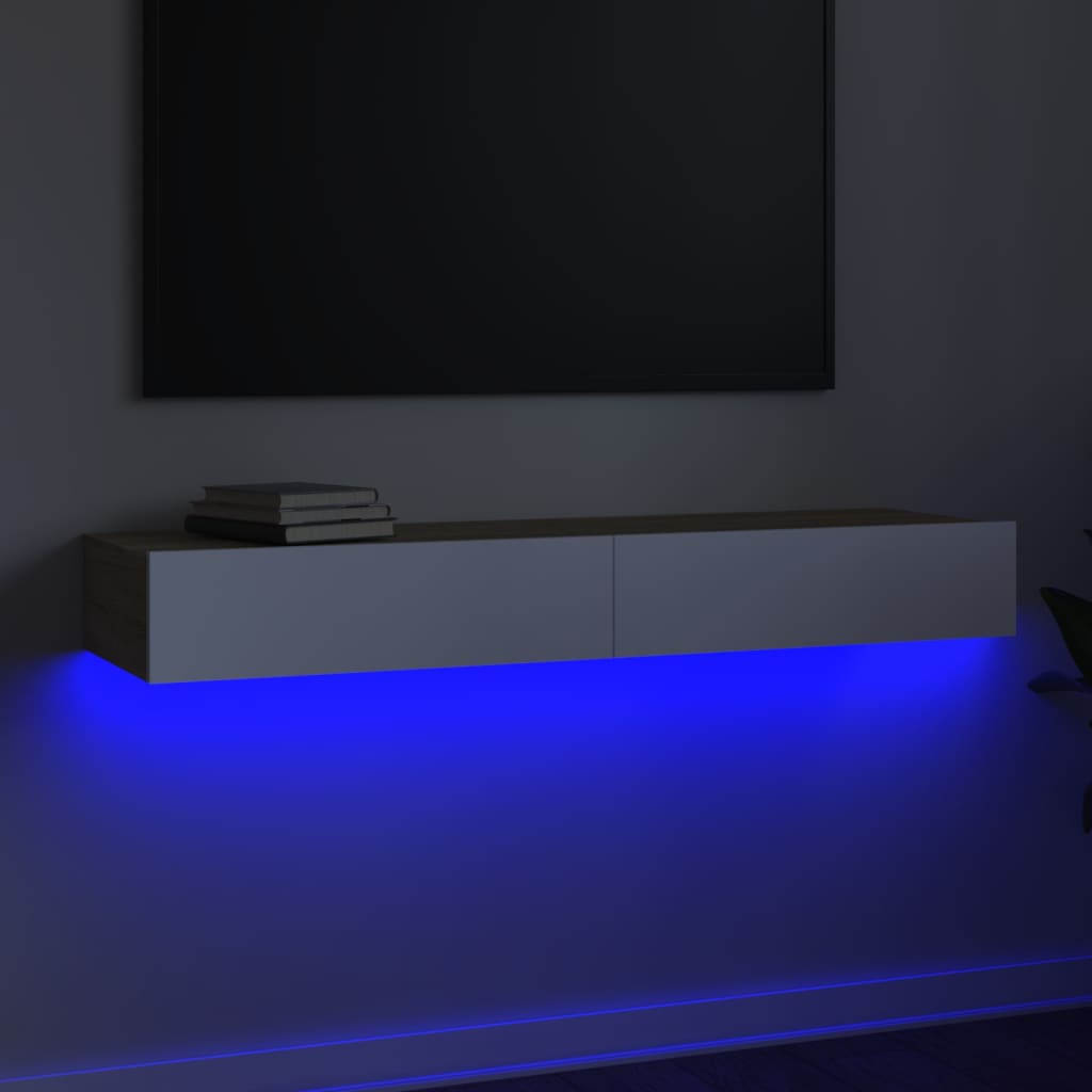 vidaXL TV skříňka s LED osvětlením bílá a dub sonoma 120x35x15,5 cm