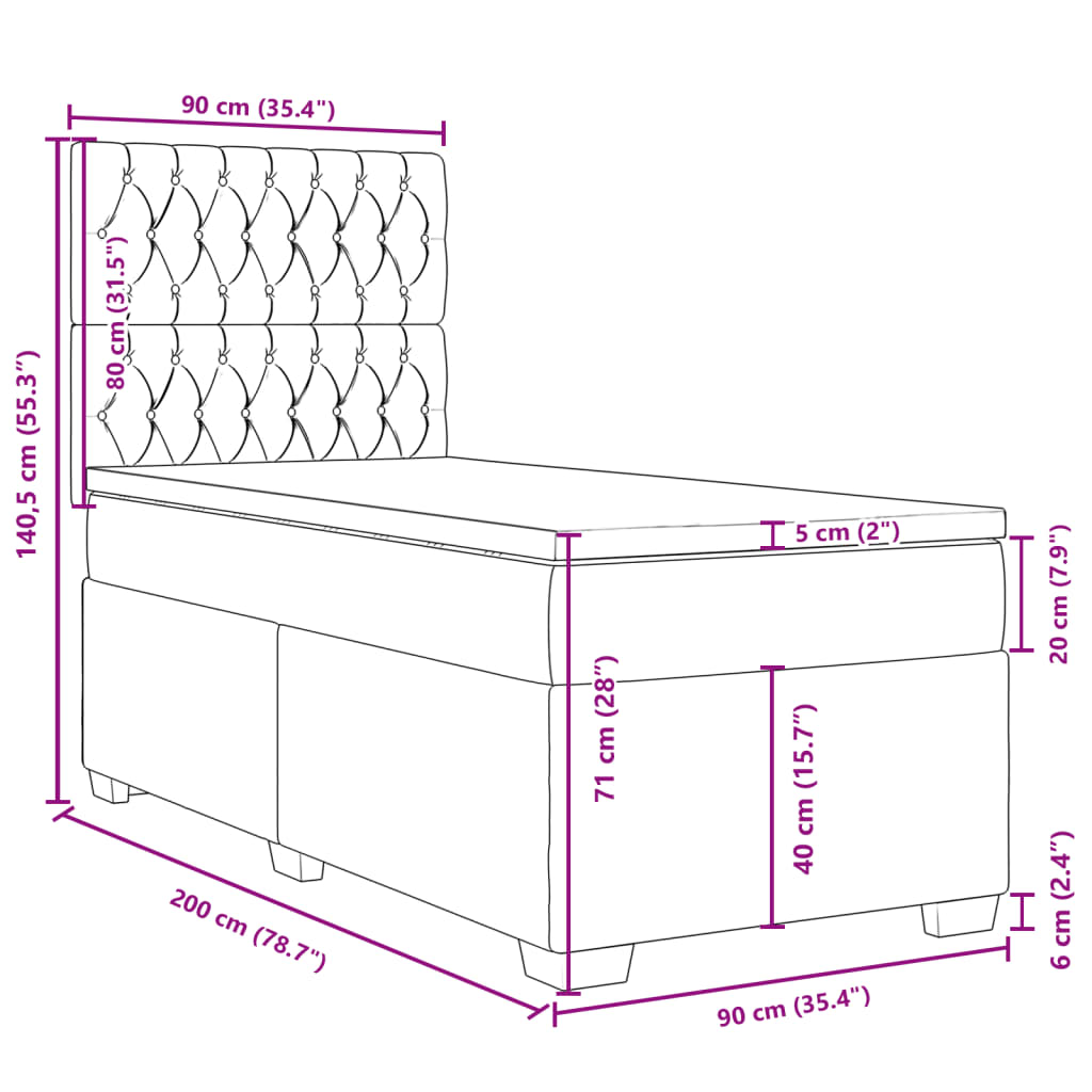 vidaXL Box spring postel s matrací světle šedá 90x200 cm textil