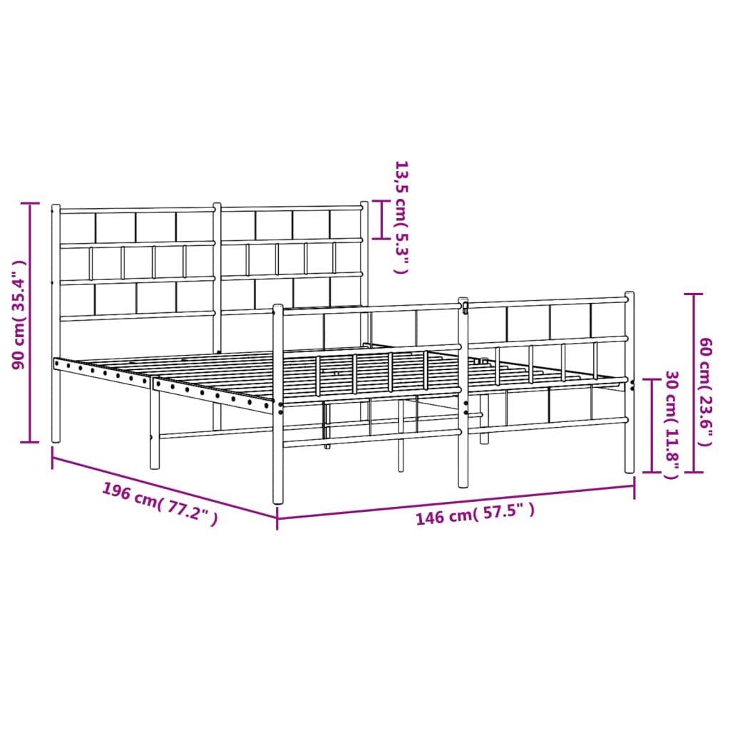 vidaXL Kovový rám postele s hlavovým a nožním čelem bílý 140 x 190 cm