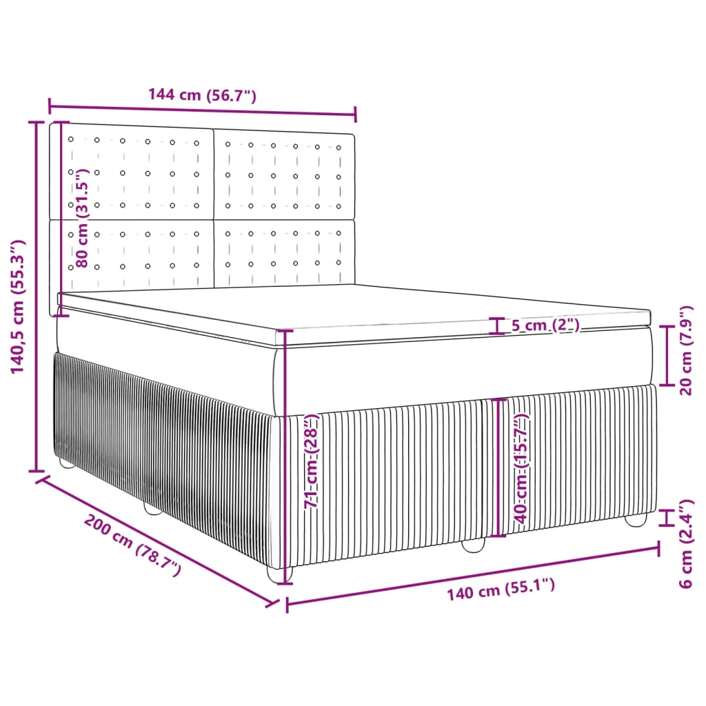 vidaXL Box spring postel s matrací světle šedá 140 x 200 cm textil