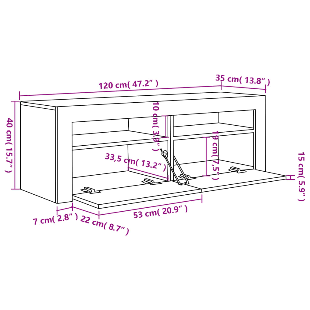 vidaXL TV skříňka s LED osvětlením betonově šedá 120 x 35 x 40 cm