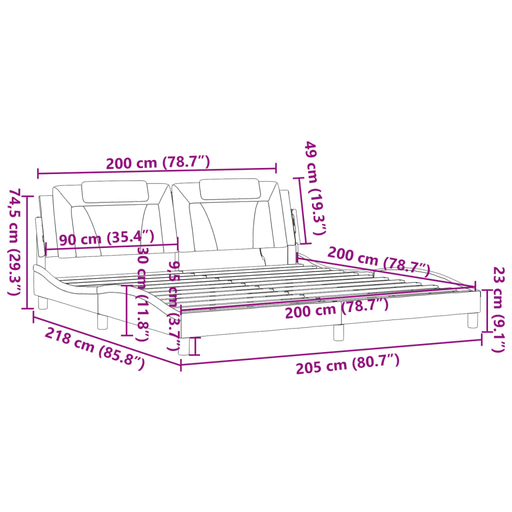 vidaXL Rám postele s LED osvětlením černý a bílý 200x200 cm umělá kůže