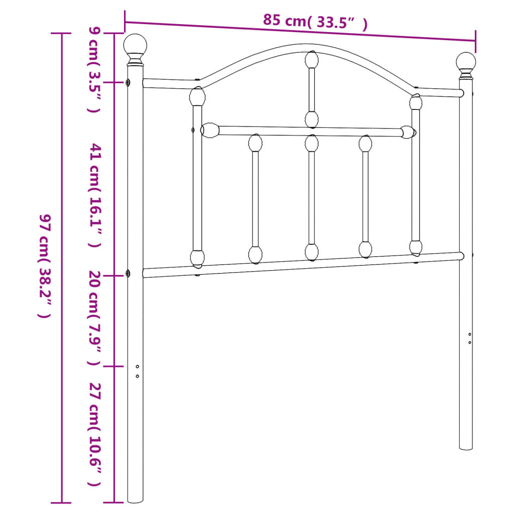 vidaXL Kovové čelo postele bílé 80 cm