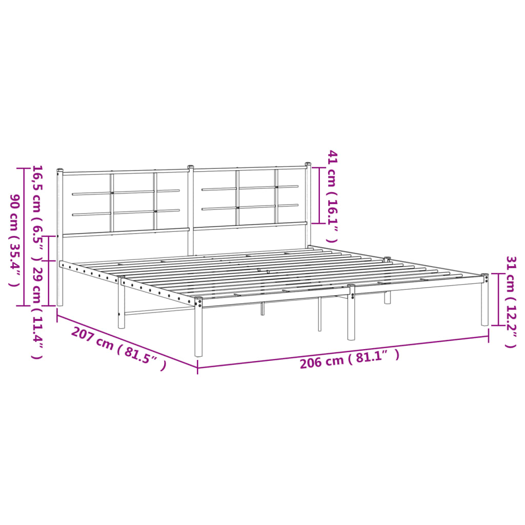 vidaXL Kovový rám postele s čelem černý 200 x 200 cm